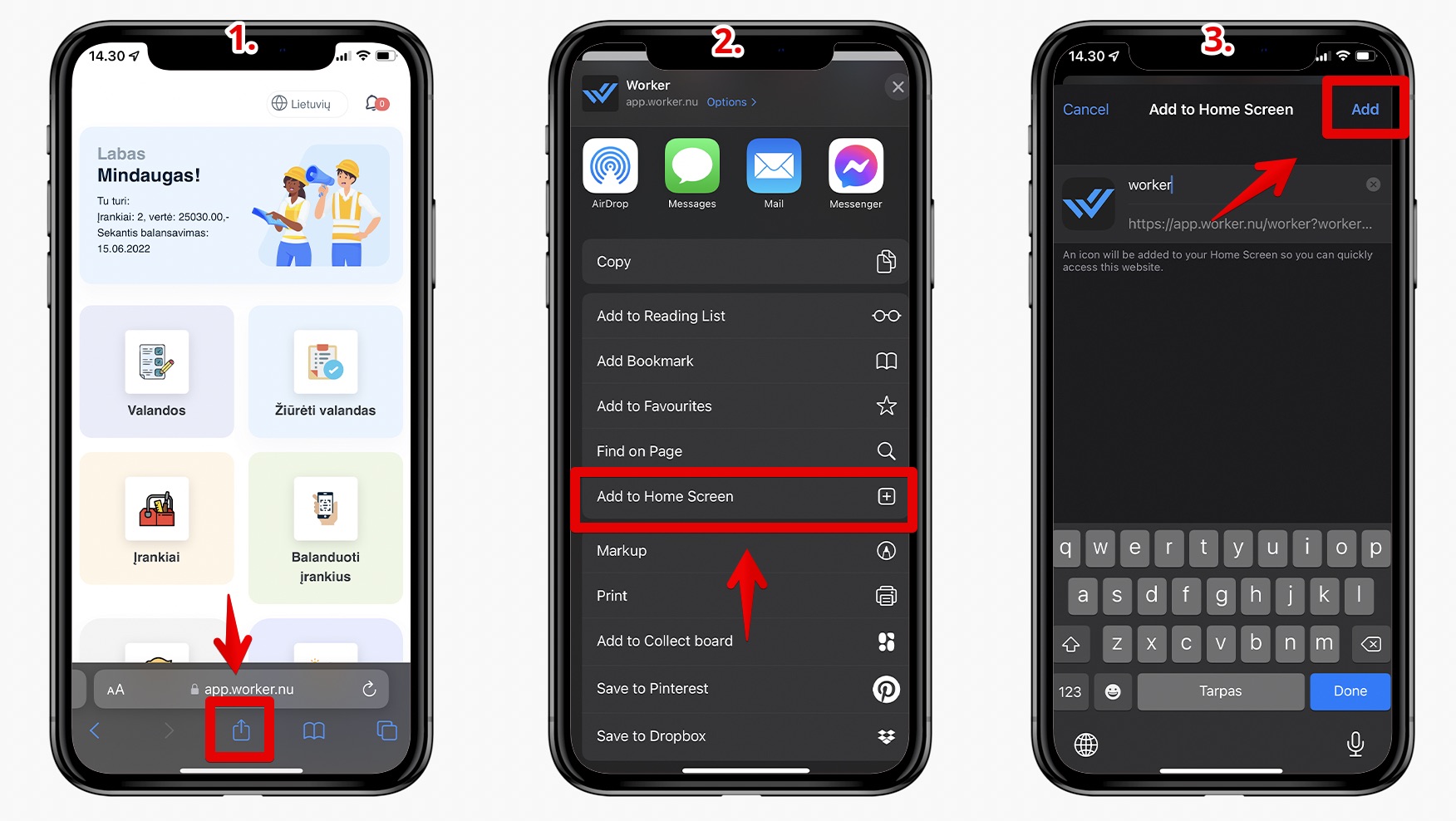 Kaip išsaugoti workernu.com programėlę telefone?