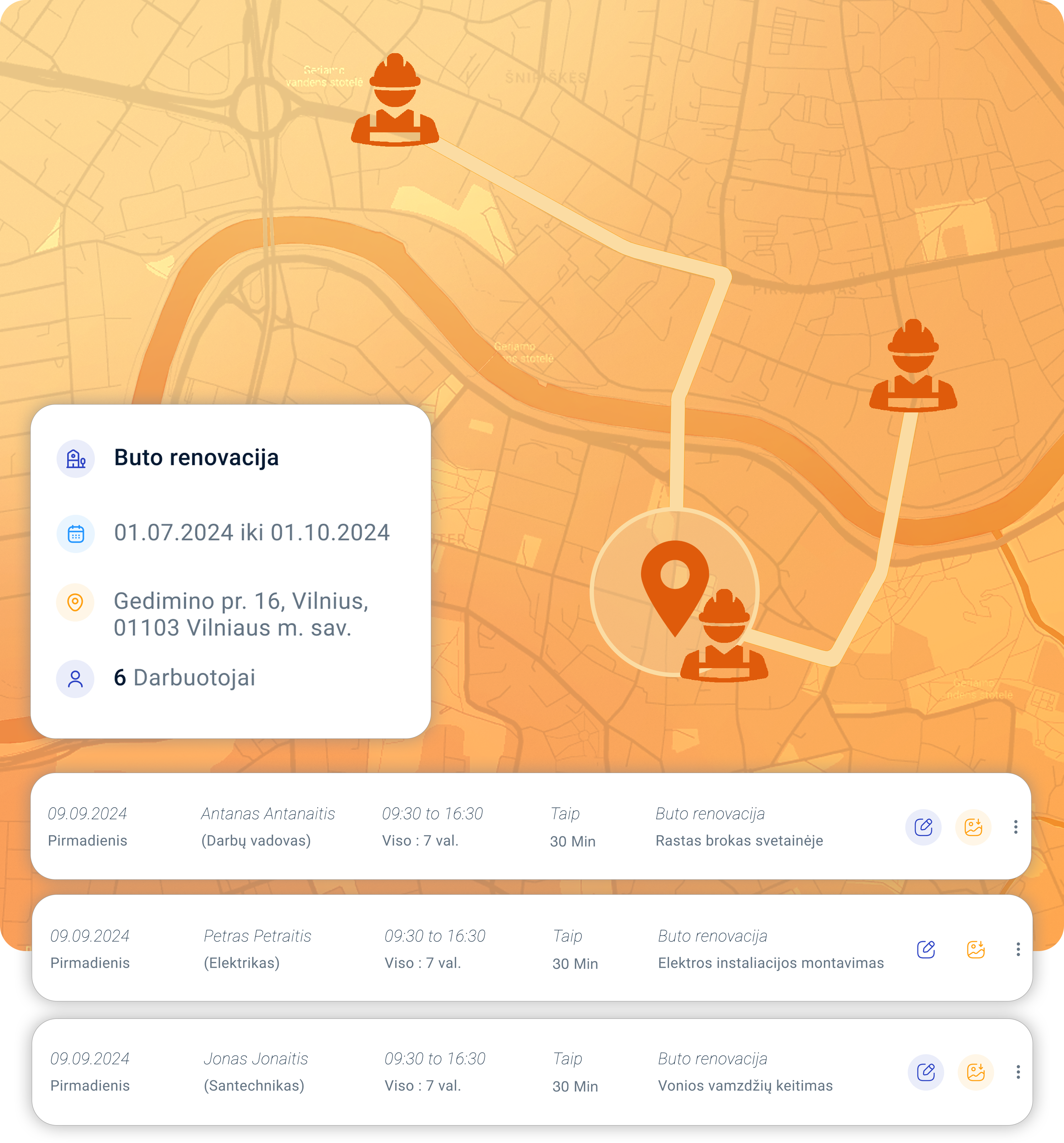 Darbo laiko valandų apskaita pagal GPS lokacija statybose
