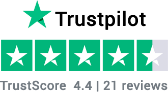 Trustpilot rating — 4.4 out of 5 stars based on 21 reviews